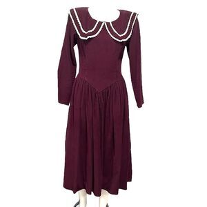 Jessica McClintock Gunne Sax 80s wine color corduroy midi dress 7/8